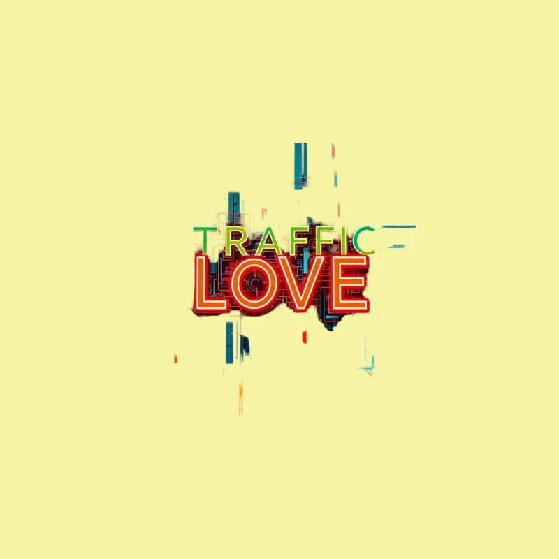 Neon Traffic Love Typography with Glitch Effect Desk Mat