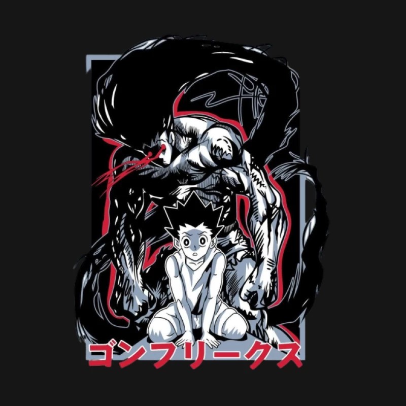 Anime Charakter und dunkle Gestalt Herren T-Shirt