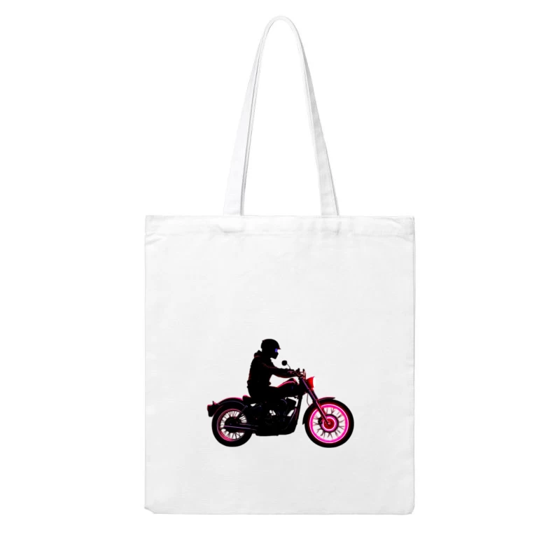 Silhouetted Motorcycle Rider with Neon Red Accents Cotton Tote Bag