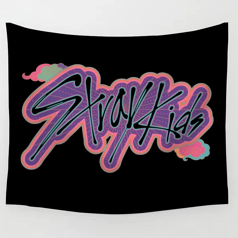 Retro Neon Graffiti Typography Art Tapestry