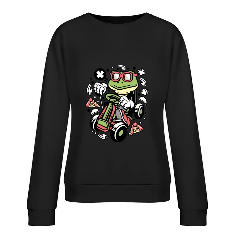 Grenouille cool en kart avec pizza Femme Sweat-shirt à enfiler