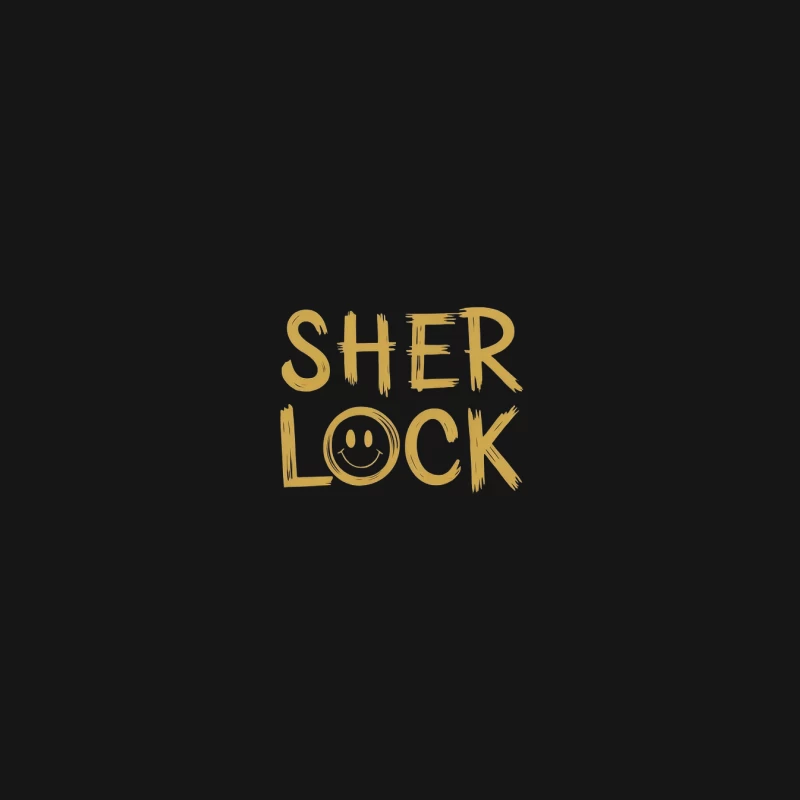 Minimalist Gold Sherlock Typography with Smiley Face Desk Mat