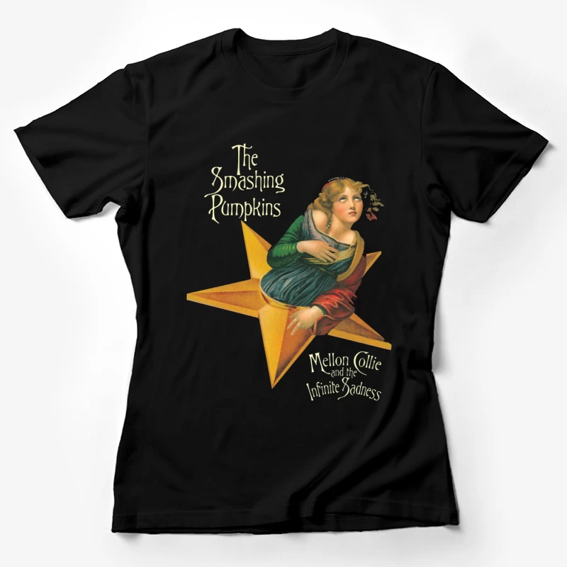 The Smashing Pumpkins' Mellon Collie Album Cover Featuring Classical Art on Golden Star Female T-Shirt