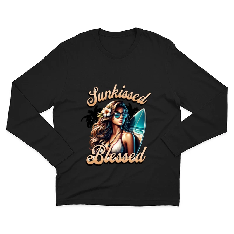 Beauté de plage ensoleillée avec planche de surf Homme Manches Longues T-Shirt