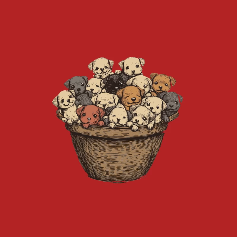 Adorable Illustrated Puppies in a Basket Female T-Shirt