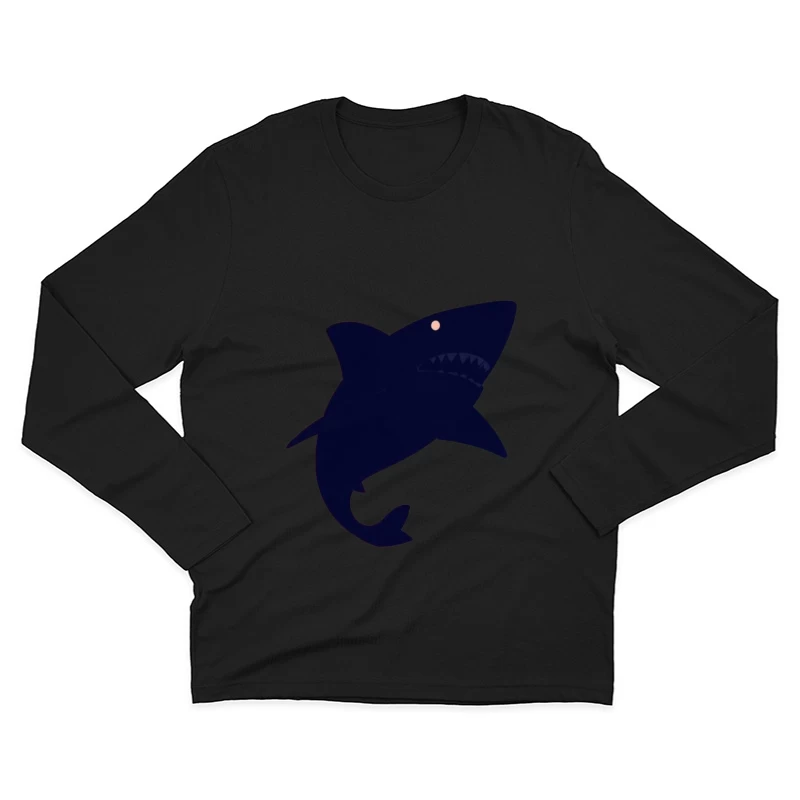 Navy Blue Cartoon Shark Silhouette Male Long Sleeve T-Shirt