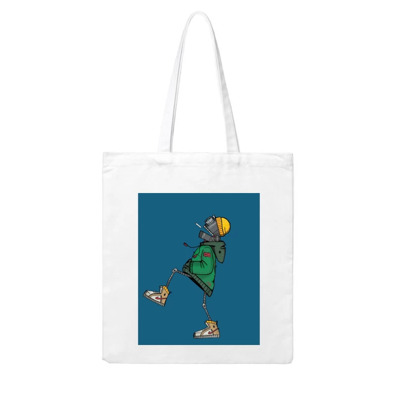 Stylish Robot in Green Jacket and Sneakers Cotton Tote Bag