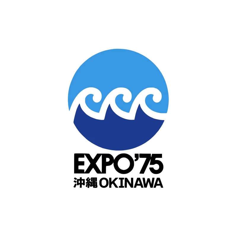 Vintage 1975 Okinawa Expo Logo with Ocean Wave Design Tapestry