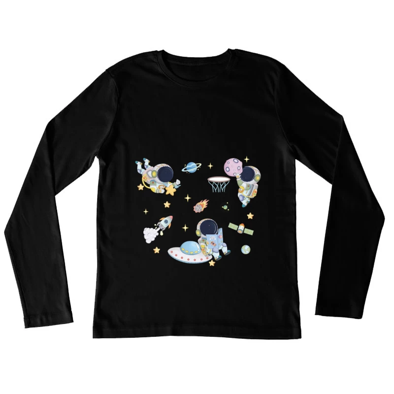 Niedliche Astronauten im Weltraum-Abenteuer Damen Langarm T-Shirt