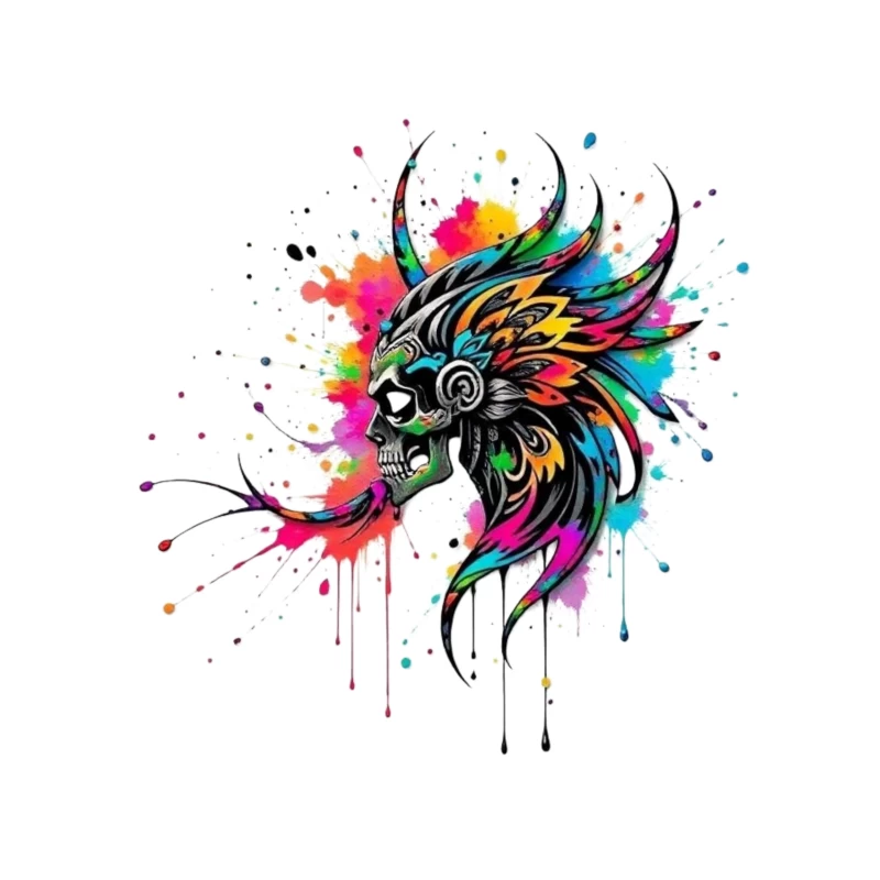 Colorful Tribal Skull Art Throw Pillow