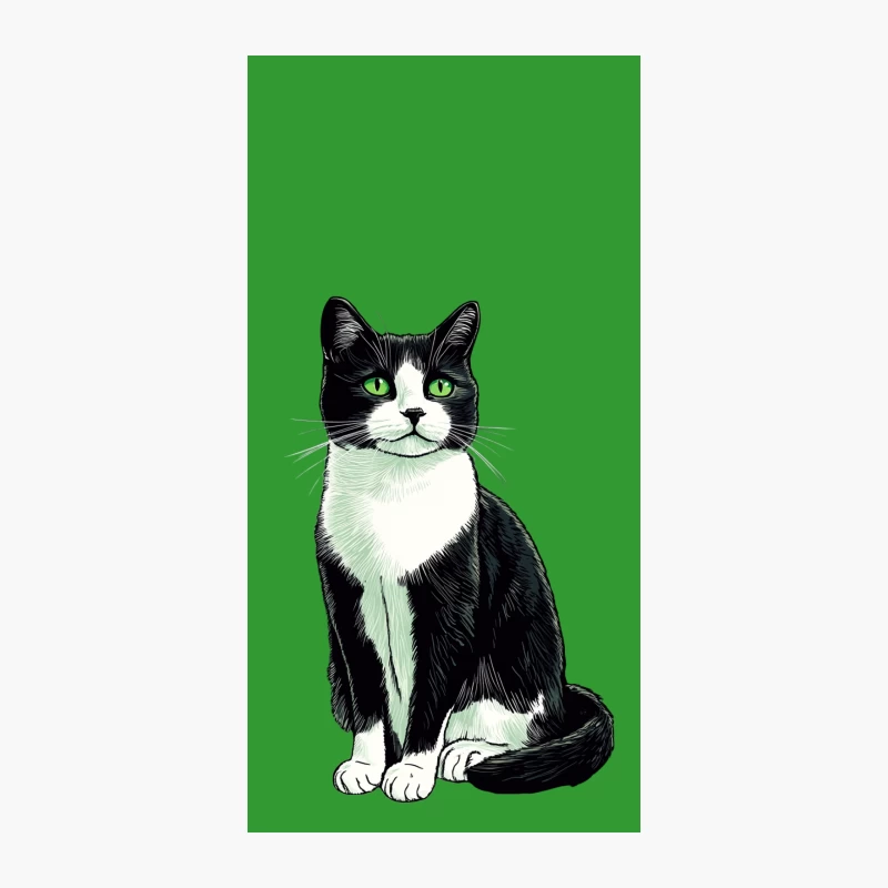 Illustrated Black and White Cat with Striking Green Eyes iPhone Case