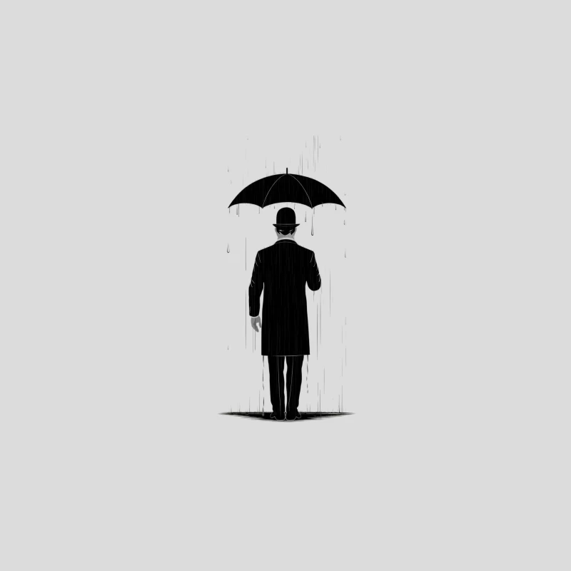 Silhouette of Man with Umbrella in Rain: Minimalist Black and White Portrait Baseball Cap