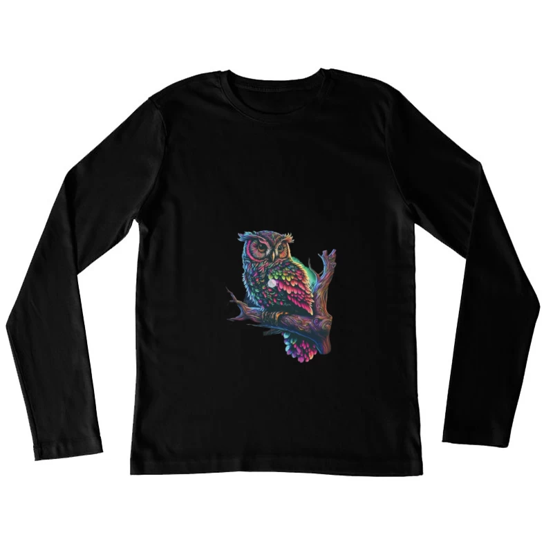 Bunte Eule auf einem Ast Damen Langarm T-Shirt