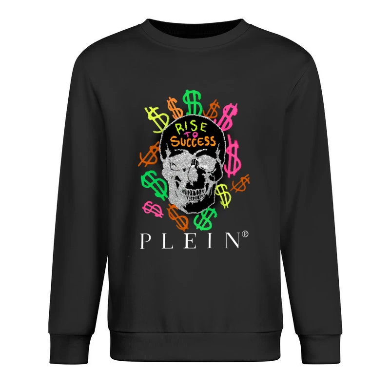 Colorful Skull Money Motivation Art: Rise to Success Male Pullover Sweatshirt