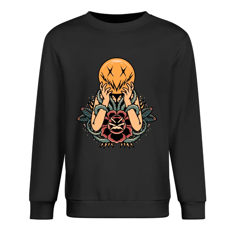 Surreal Floral Mask Illustration Male Pullover Sweatshirt