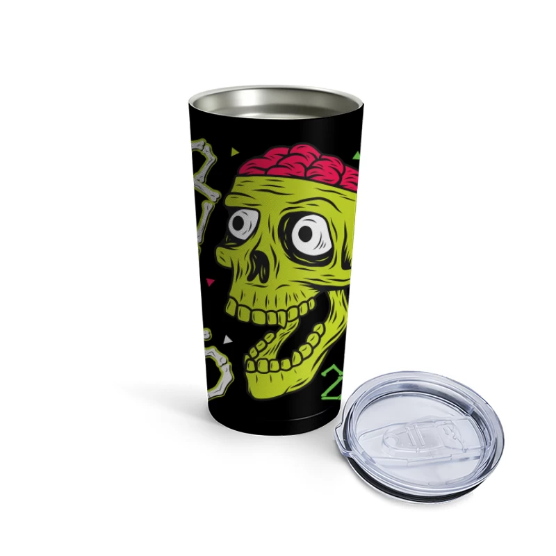 Colorful Zombie Skull Illustration Travel Mug