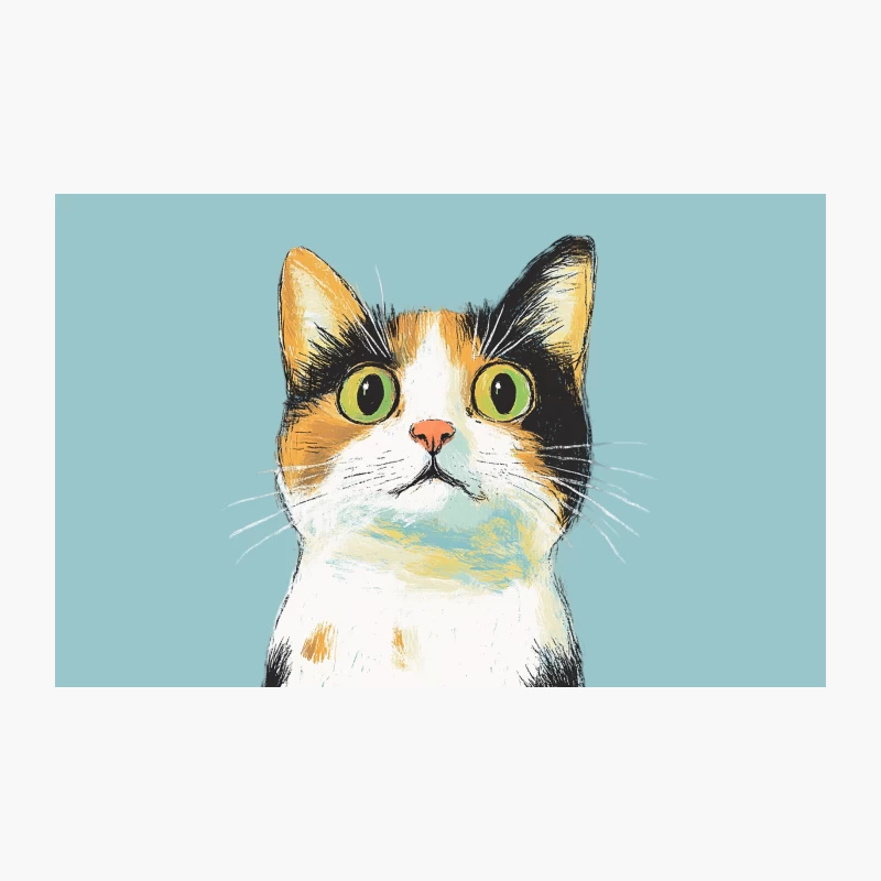 Whimsical Watercolor Portrait of a Wide-Eyed Calico Cat Travel Mug