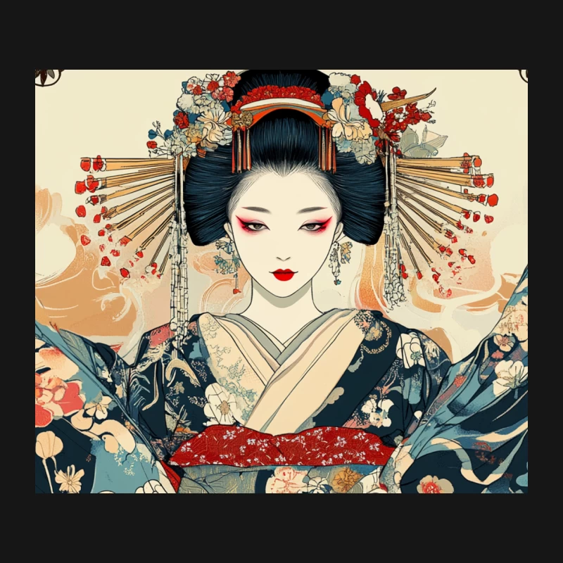 Ornate Geisha Portrait in Traditional Japanese Art Style Mouse Pad