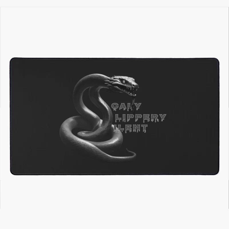 Dark Monochrome Snake with Dripping Text Design Desk Mat