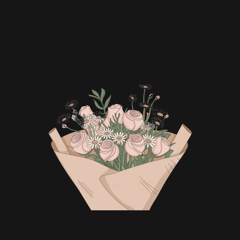 Hand-Drawn Pastel Flower Bouquet with Roses and Daisies Mouse Pad