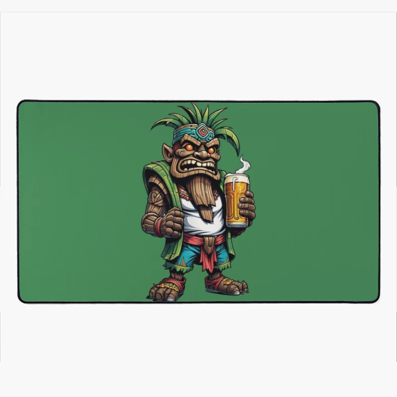 Angry Tribal Character with Beer Desk Mat