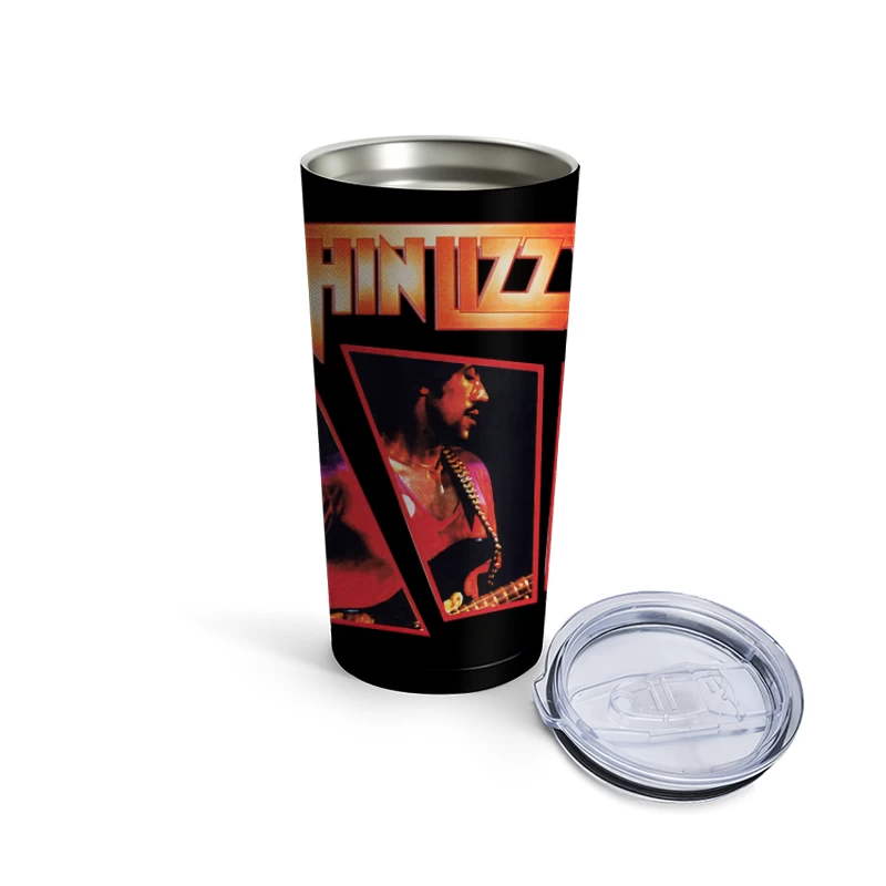 Thin Lizzy Vintage Concert Album Art with Red Typography Travel Mug