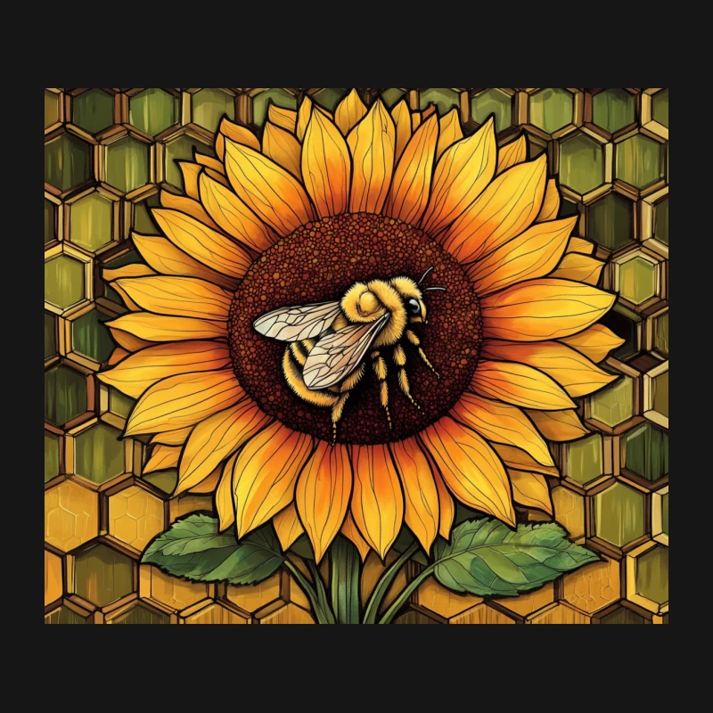 Artistic Honeybee on Sunflower with Honeycomb Background Mouse Pad
