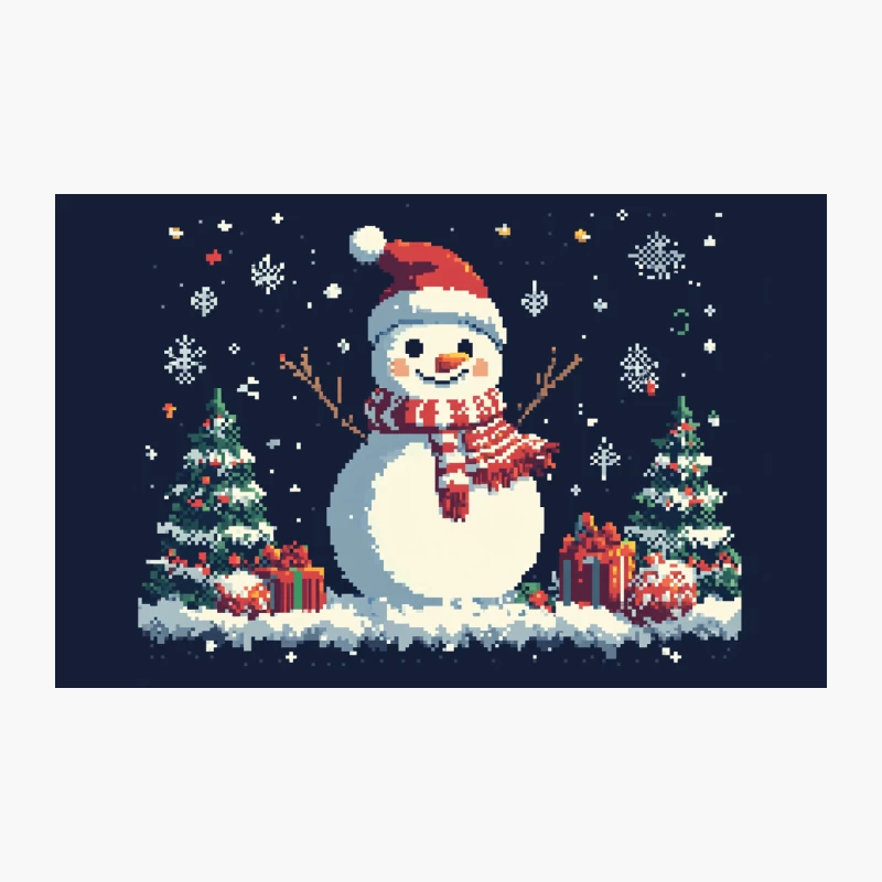 Festive Pixel Art Snowman in Winter Christmas Night Scene Travel Mug