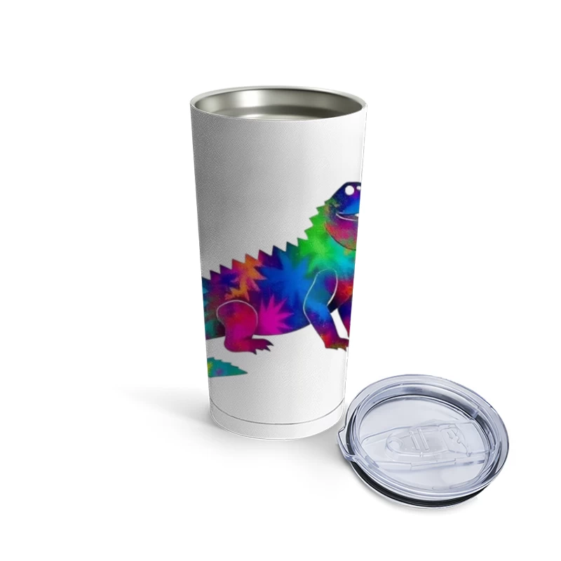 Rainbow Tie-Dye Dinosaur Digital Art Travel Mug