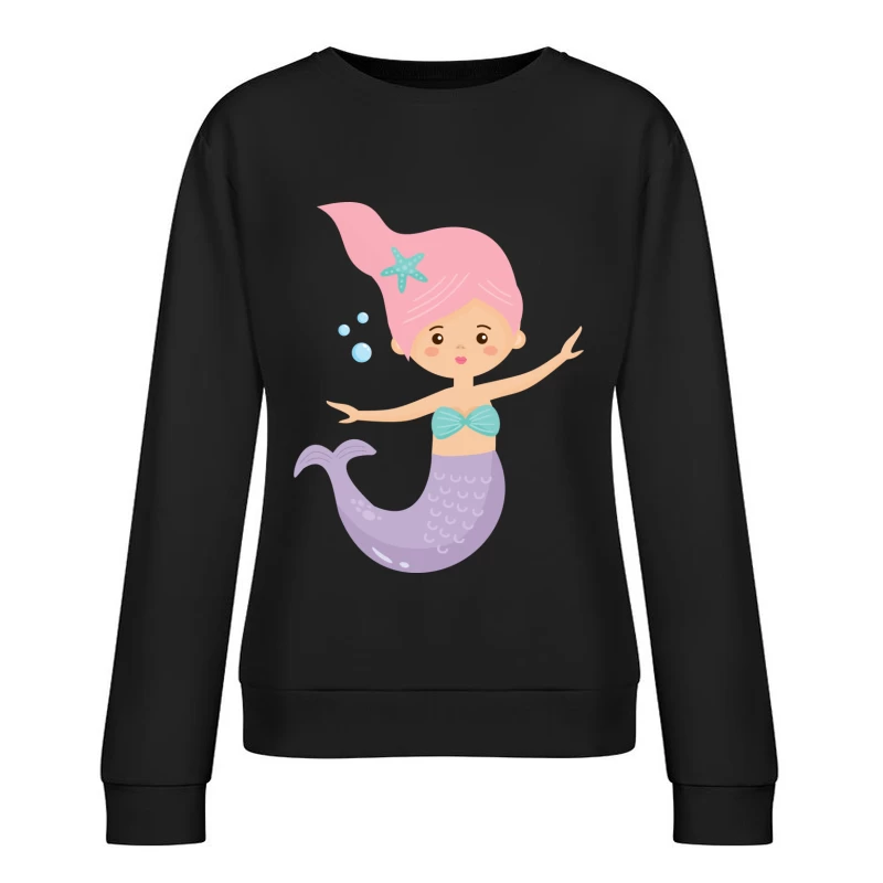 Jolie sirène dessinée avec des cheveux roses Femme Sweat-shirt à enfiler