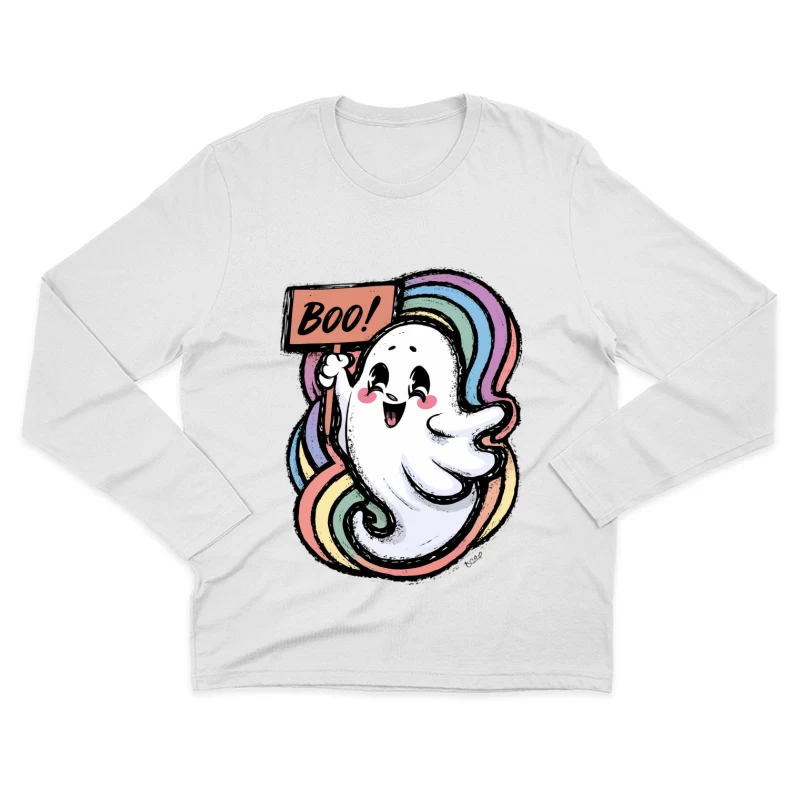 Dessin animé de fantôme joyeux pour Halloween Homme Manches Longues T-Shirt