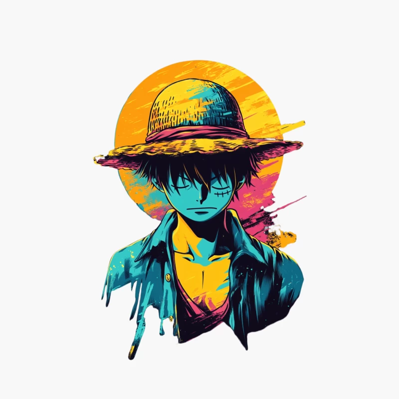 Vibrant Anime Character Portrait with Straw Hat in Pop Art Style Cotton Tote Bag