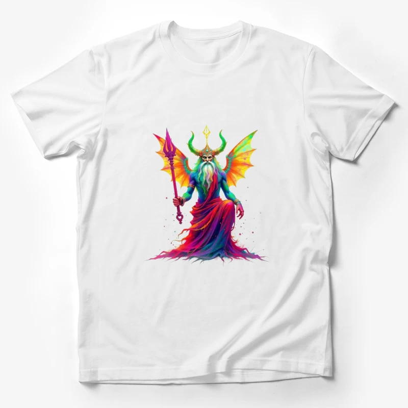 Rainbow-Hued Horned Deity with Dragon Wings Male T-Shirt