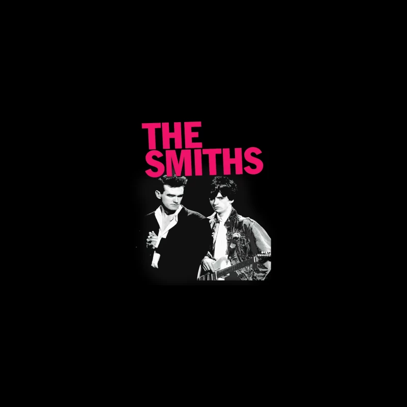 The Smiths: Iconic 1980s Indie Rock Band Portrait with Pink Logo Travel Mug