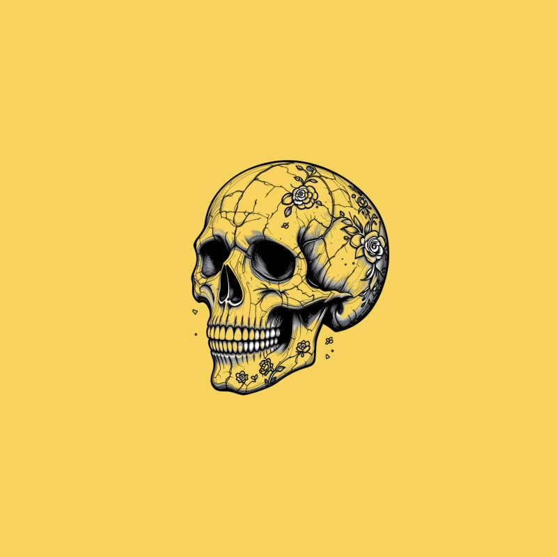 Artistic Skull with Floral Details Bucket Hat