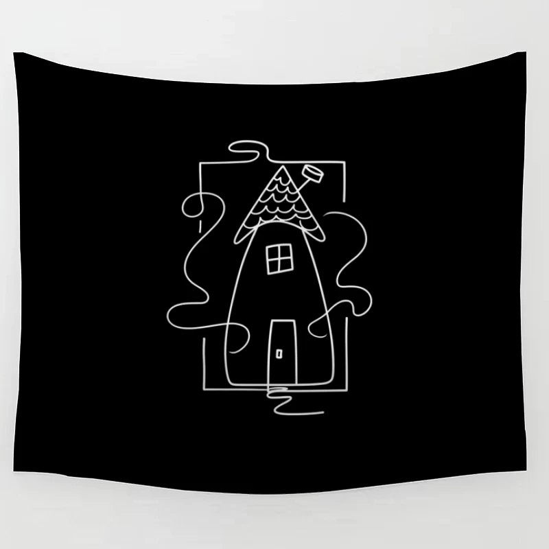 Simple Outline Logo of Cartoon Ghost Character Tapestry