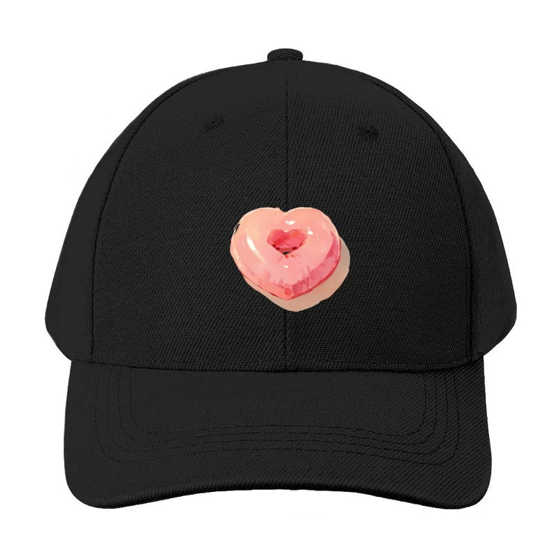 Pink Heart-Shaped Glazed Donut Digital Illustration Baseball Cap