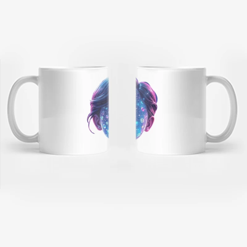 Ethereal Cosmic Portrait with Galaxy-Patterned Face Coffee Mug