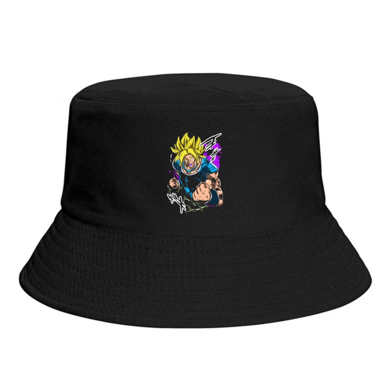 Anime Character in Action with Bright Colors Bucket Hat