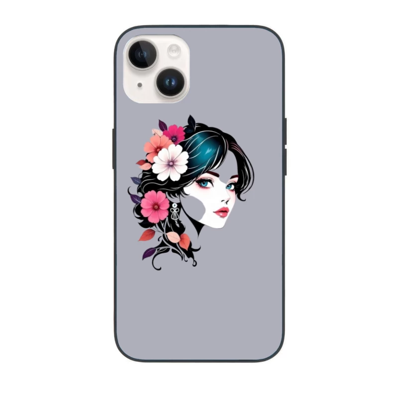 Elegant Floral Portrait with Turquoise Accents iPhone Case