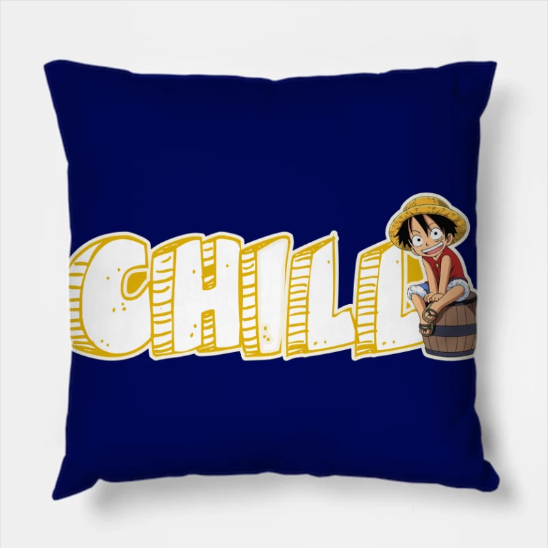 Chill Anime Illustration of Luffy from One Piece Throw Pillow