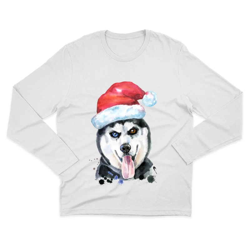 Husky de Noël avec Chapeau Santa Homme Manches Longues T-Shirt
