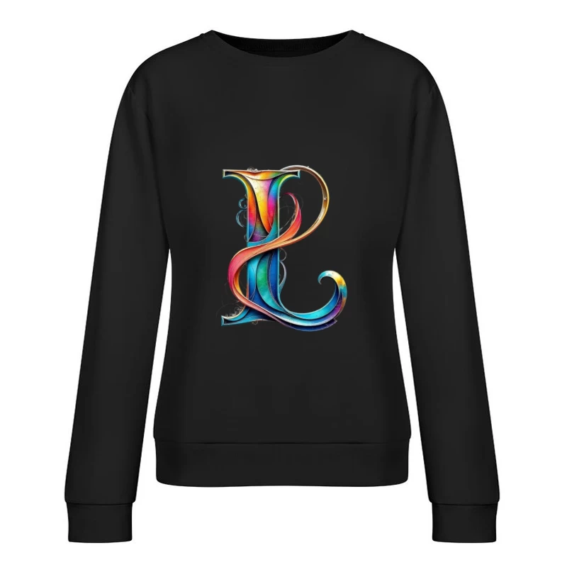 Ornate Rainbow Letter P with Decorative Swirls Female Pullover Sweatshirt