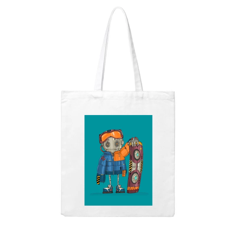 Cute Robot Skater with Futuristic Board Cotton Tote Bag