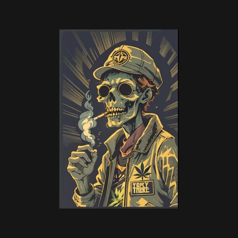 Vintage-Style Military Skull Smoking with NATO Symbol and Marijuana Leaf Mouse Pad