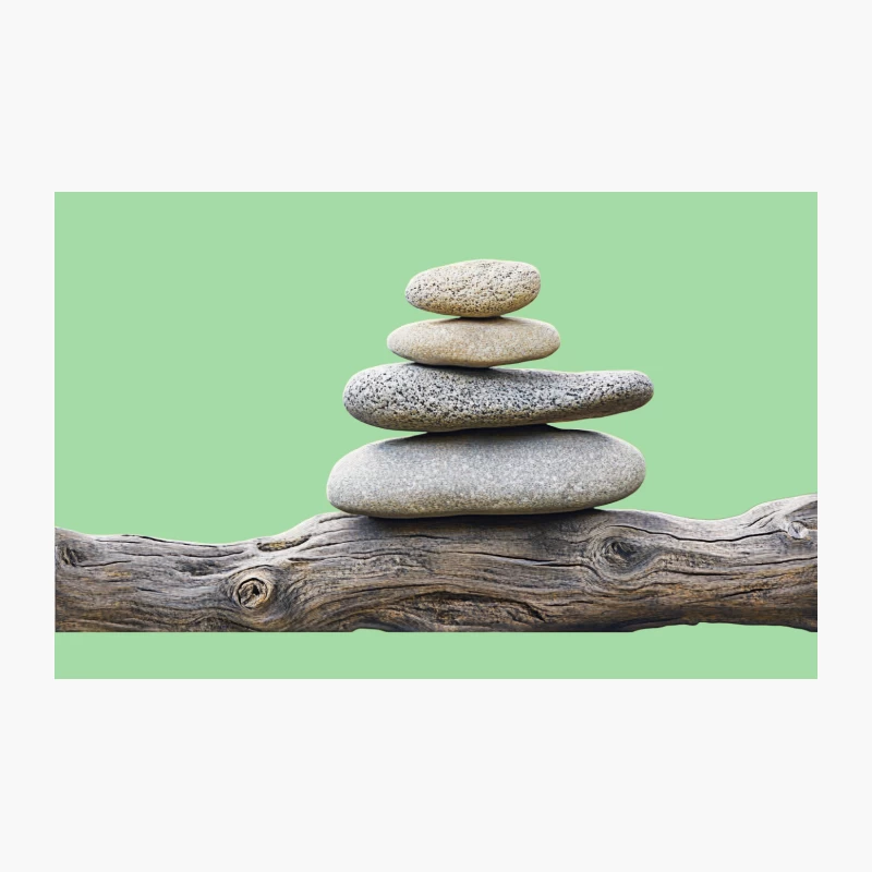 Balanced Zen Stones on Driftwood: A Natural Harmony Travel Mug