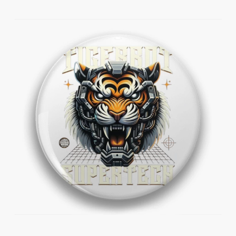 Cybernetic Tiger Head with Futuristic Tech Enhancement Pin