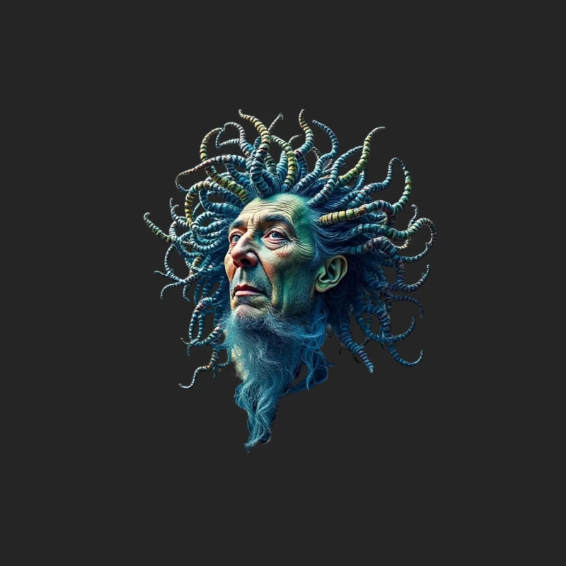 Surreal Medusa-Inspired Portrait with Blue Tentacles Female Pullover Sweatshirt