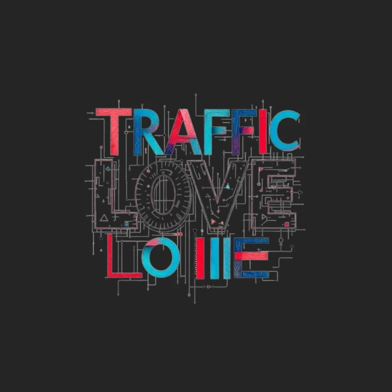 Traffic Love Typography with Technical Design Elements Male Pullover Sweatshirt