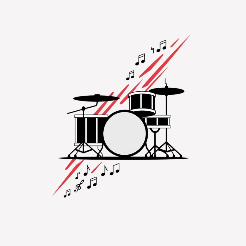 Minimalist Drum Set with Musical Notes Design Female T-Shirt